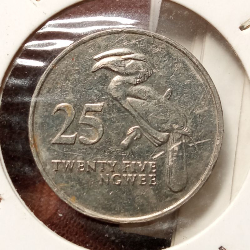 Koin Kuno Afrika Zambia 25 Ngwee Burung tahun 1992