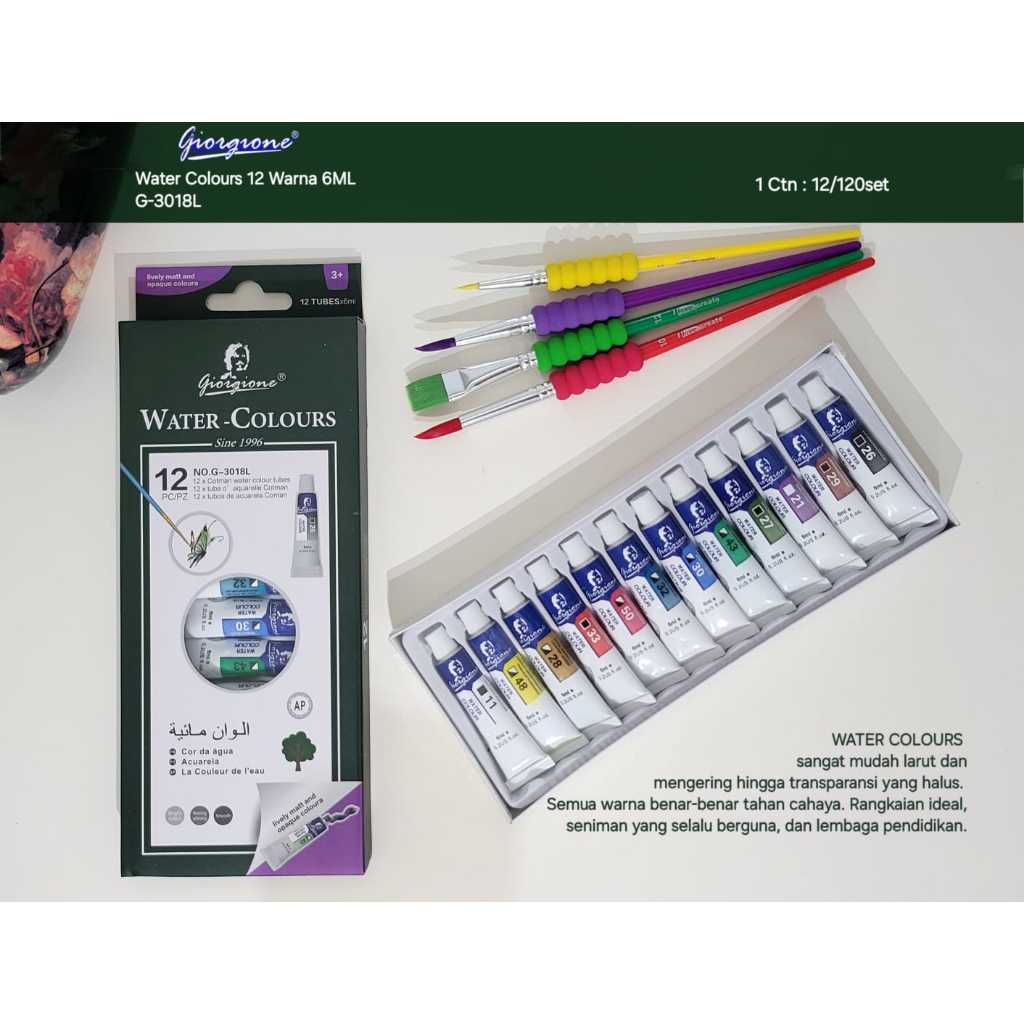 

water color set 12 warna 6 ml giorgione pabriknya vtec cat air slongsong alumunium