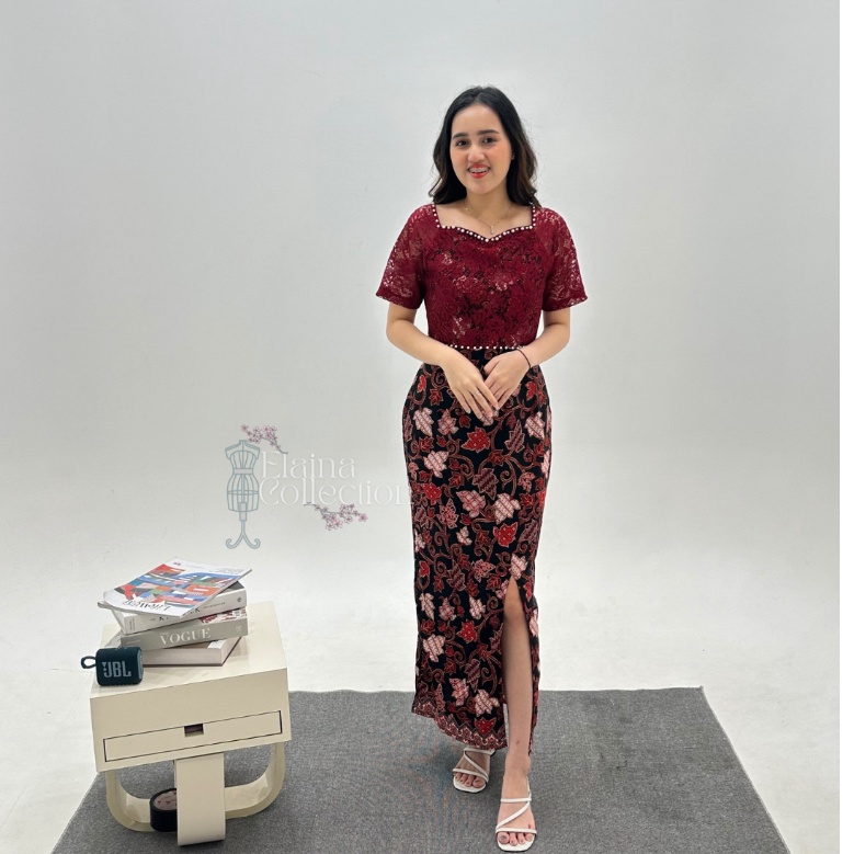 Top banget Elaina Collection Dress BATIK ALENA PEPAYA PREMIUM SM L XL XXL  DRESS PESTA DRESS KEBAYA 