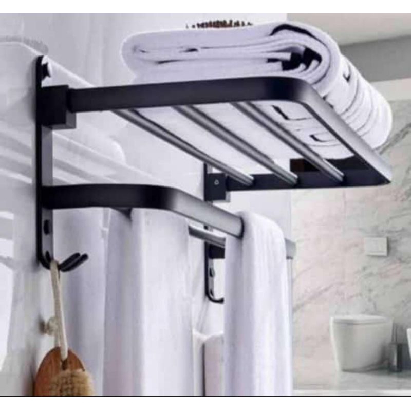 rak handuk lipat hitam kamar mandi/tempat handuk lipat hitam kamar mandi