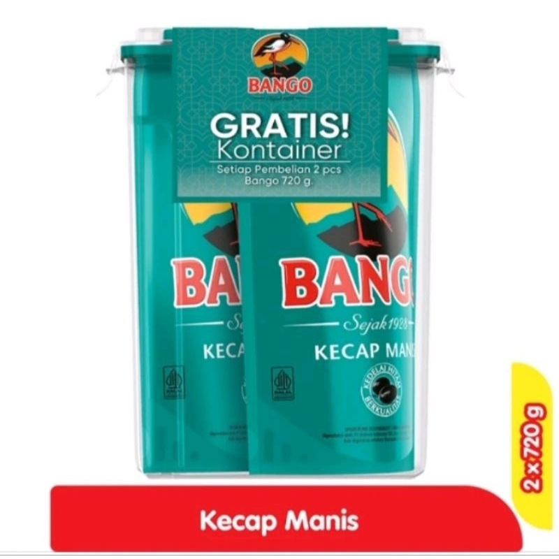 

KECAP MANIS BANGO KEMASAN BARU 720GRAM ISI 2 FREE CONTAINER/TOPLES
