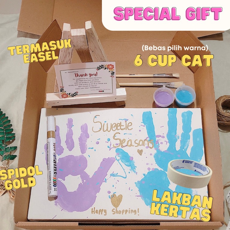 

KODE B4R7 TERMASUK EASEL DIY Handprint Painting Kit by Sweetie Seasons Canvas Lukis Set Easel Lukisan