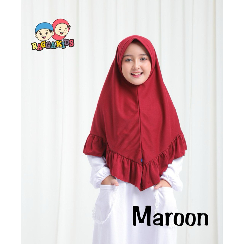 (2-12 tahun) Jilbab Kaos Sekolah Merah Maroon / Kerudung / Bergo Anak Raggakids Aisyah TK SD SMP