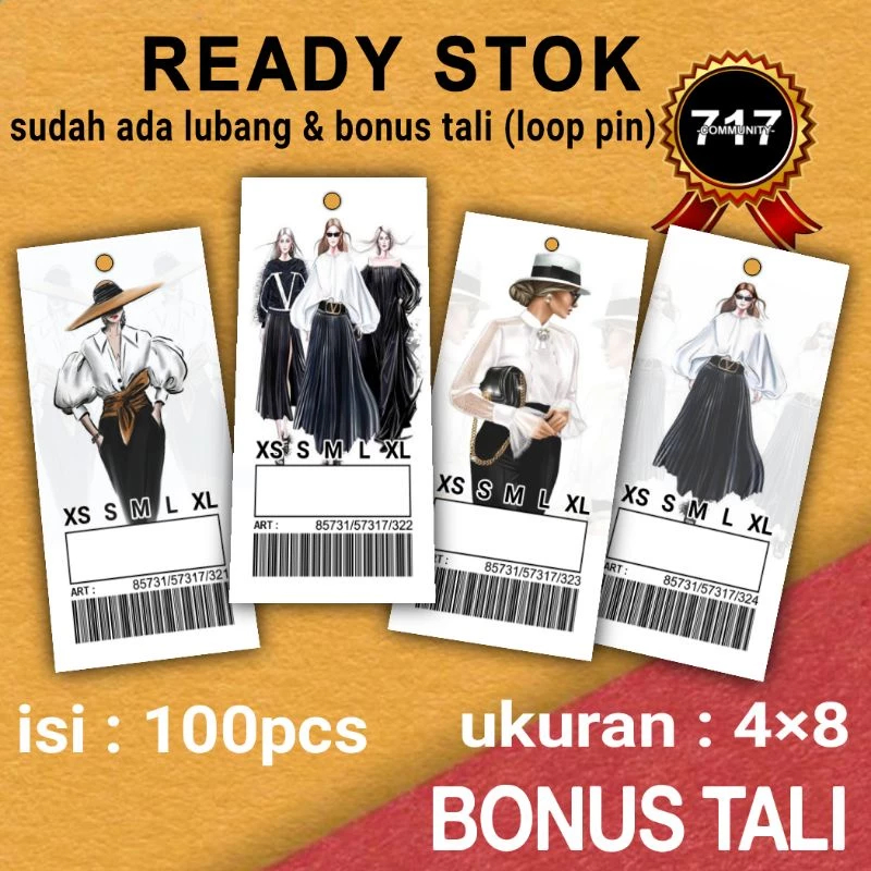 

Hang tag baju label hangtag label merk 4x8 100pcs bonus tali