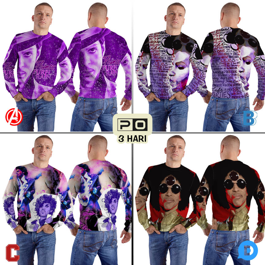Crewneck Prince Purple Rain Sweater Fullprint Bahan Polyester Jersey