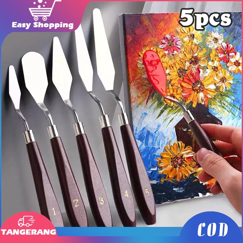 

KODE J6P 5PCS Pisau Palet Besi tahan karatPisau Palet LukisSpatula Dekorasi Kue Lukis Ukir Palette Knife