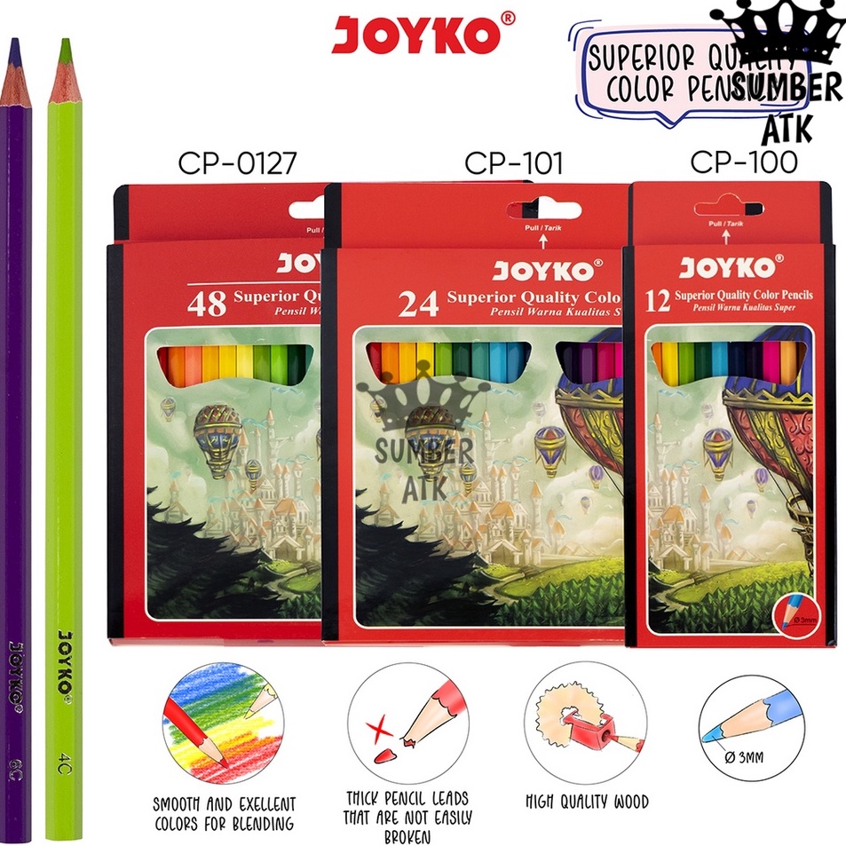 

Kejar Irit Joyko Pensil Warna Superior Quality Color Pencils Hexagonal Grip CP1 CP11 CP127 12 24 48 warna