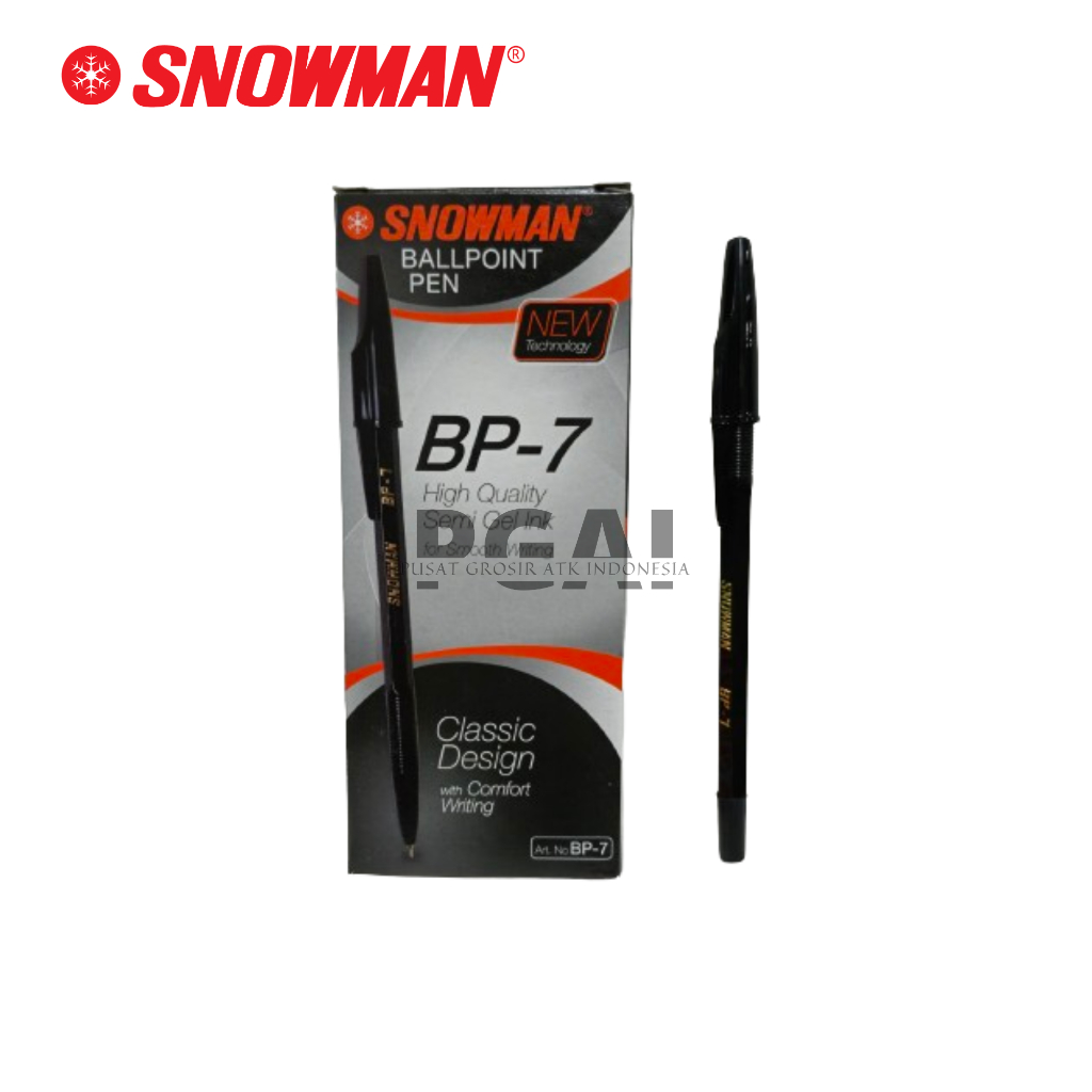 

BOLPOIN PULPEN BALLPOINT SNOWMAN BP7 0.7 MM TINTA HITAM 1 PACK ISI 12 PCS