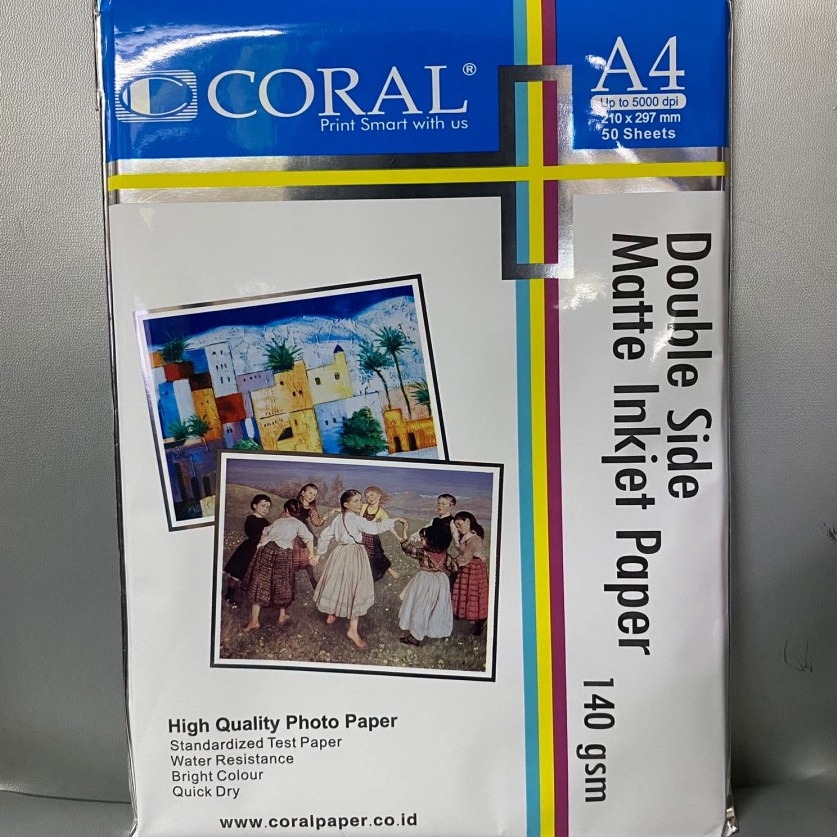 

Hemat Pilihan Coral Double Side Matte Inkjet Paper A4 14 Gsm Pack 5 Sheets