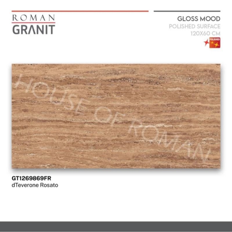 Roman Granit Gloss Mood GT1269869FR dTeverone Rosato 120x60 Glossy / gramit meja dapur / granit top table / granit dapur