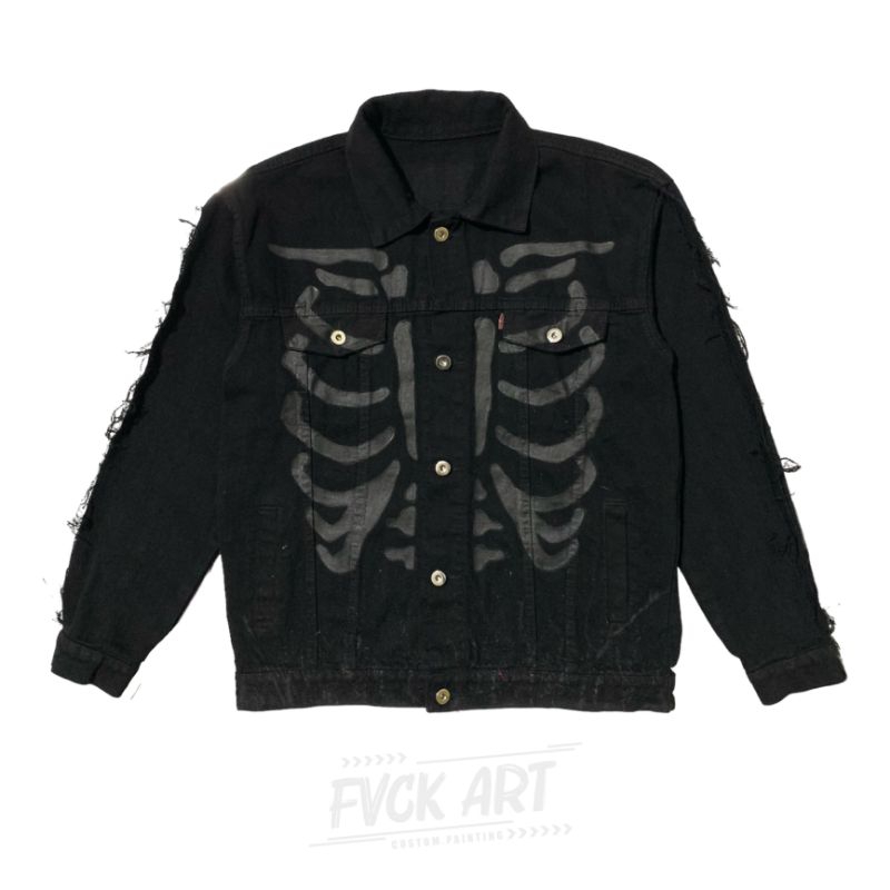 JACKET CUSTOM DENIM HUMAN RIBS // JACKET JEANS // JAKET LUKIS // LIMITED EDITION