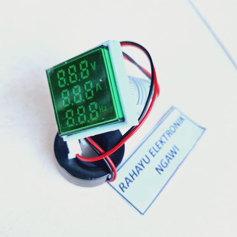 PANEL AD16-22 Lampu Pilot Digital 3in1 V+A+Hz Volt Meter Ampere Meter Hz 220V 22mm