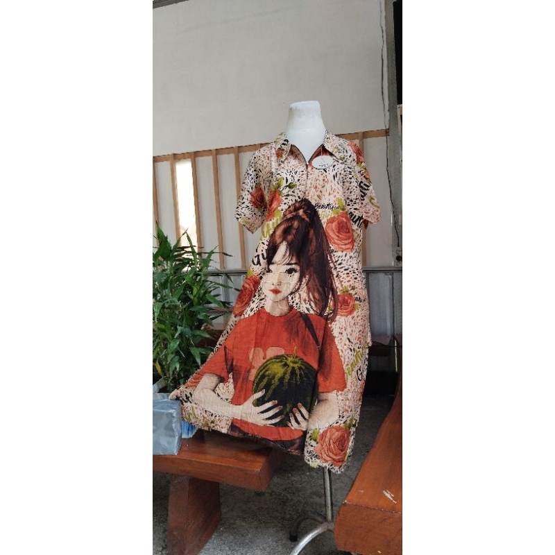 Daster Andin Kerah motif bunga mawar