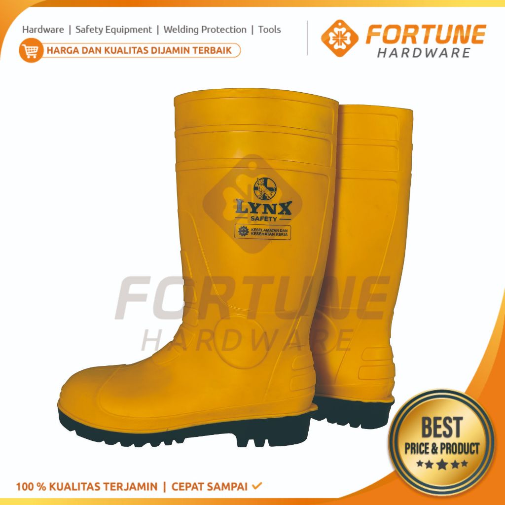 terbaru sepatu boot safety rubber lynx safety with steel toe ujung besi