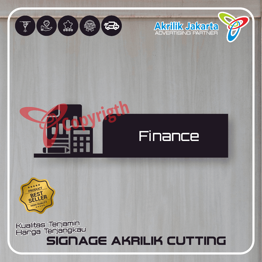 Papan Nama Akrilik cutting Nama ruangan / Name Room signege custom ukuran 30 x 8cm - Ruang Finance