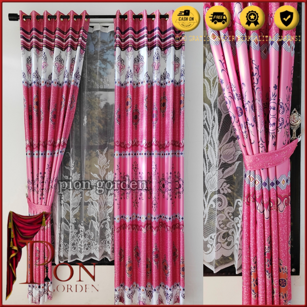 GORDEN SEMI KOREAN STYLE JENDELA PINTU AESTETIK PANJANG MURAH WARNA PINK MERAH MUDA PING MINIMALIS K