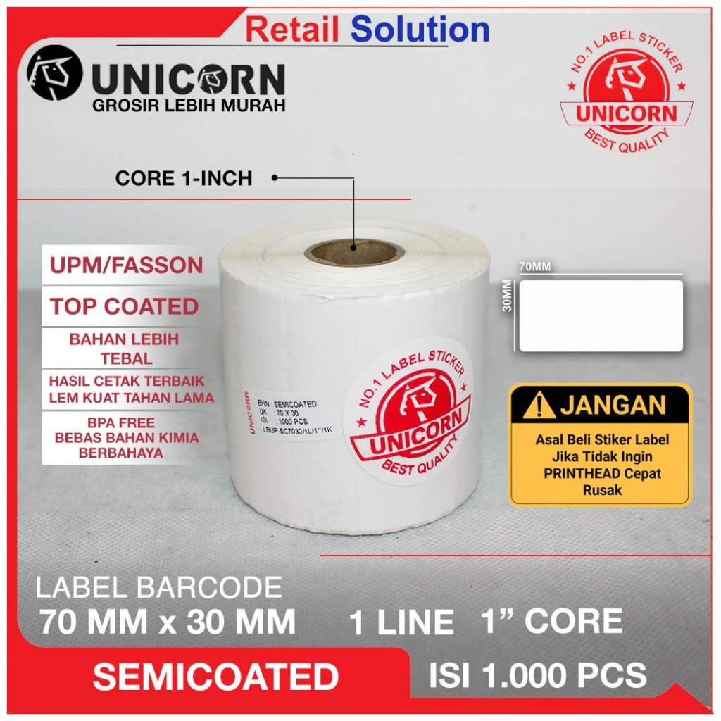 

Stiker Label Barcode Semicoat 70x30 mm / 70 x 30 mm / 70x30mm / 7X3 CM