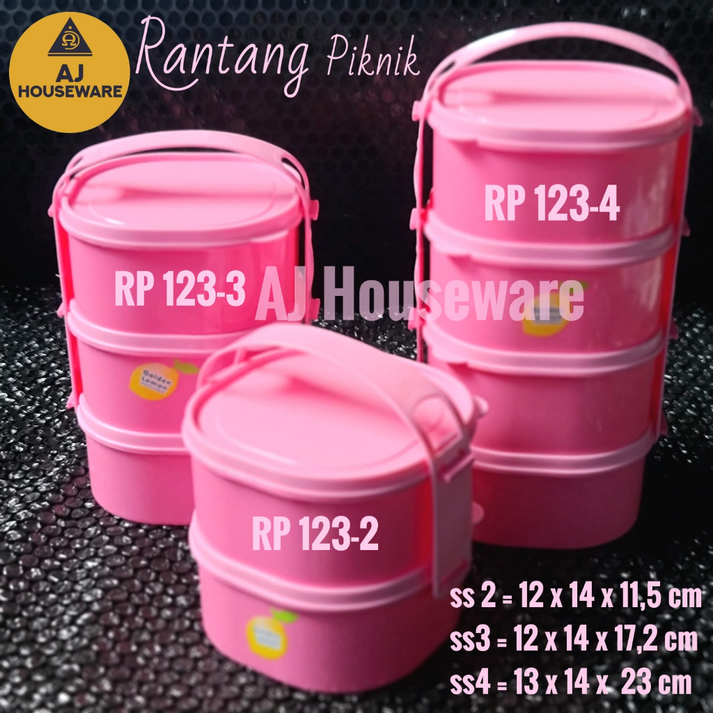 RANTANG KECIL MINI / RANTANG PIKNIK SUSUN 2 / SUSUN 3 / SUSUN 4 PINK GOLDEN LEMON 1