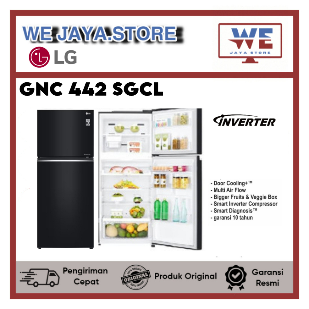 KULKAS LG 2 PINTU GNC 442 SGCL Smart Inverter Pintu Black Glass
