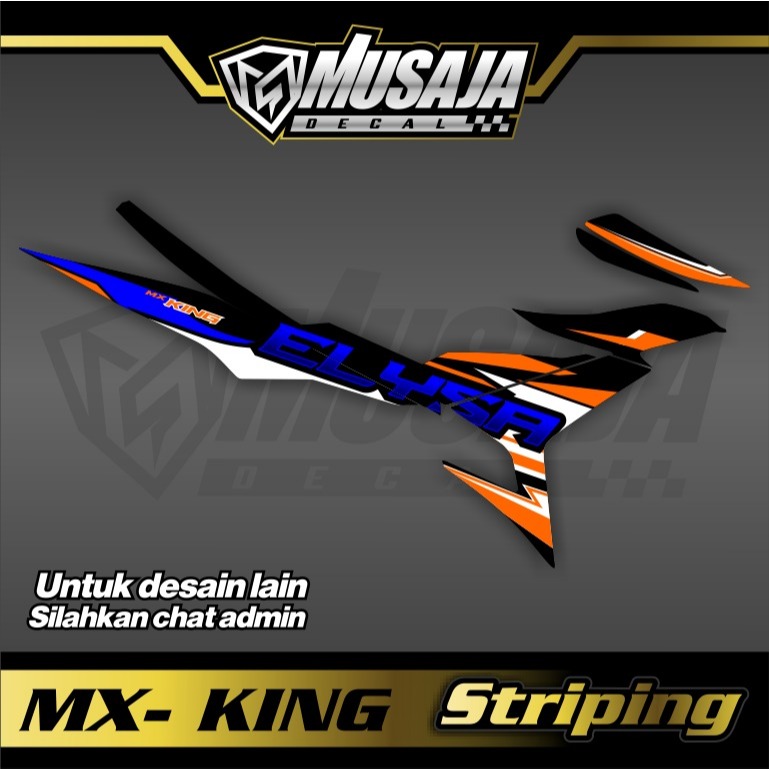 Stiker Striping mx king hitam biru orens transparan uv glossy non full body