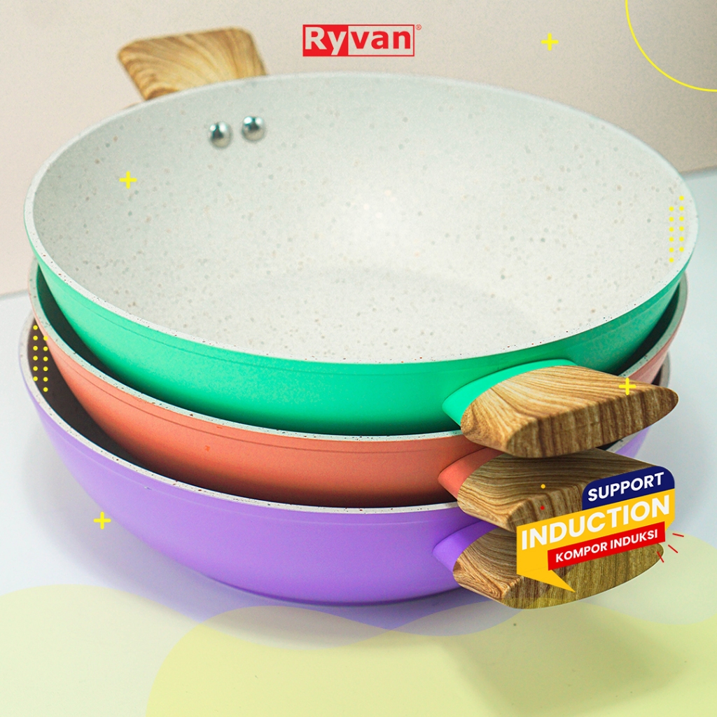 Ryvan - Aluminum Marble Wok Pan 28Cm Induction Non Stick Induksi Kuali Wajan Panci Anti Lengket