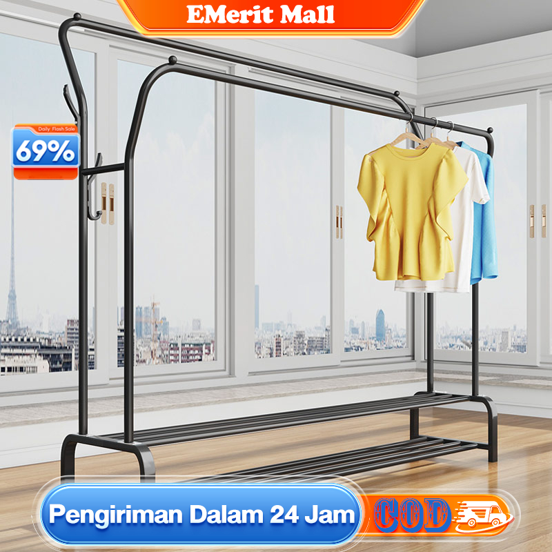 Rak Baju Gantung Gantungan Baju Besi Tebal dan Kuat Gantungan Baju 2 Lapis Gantungan Baju Berdiri