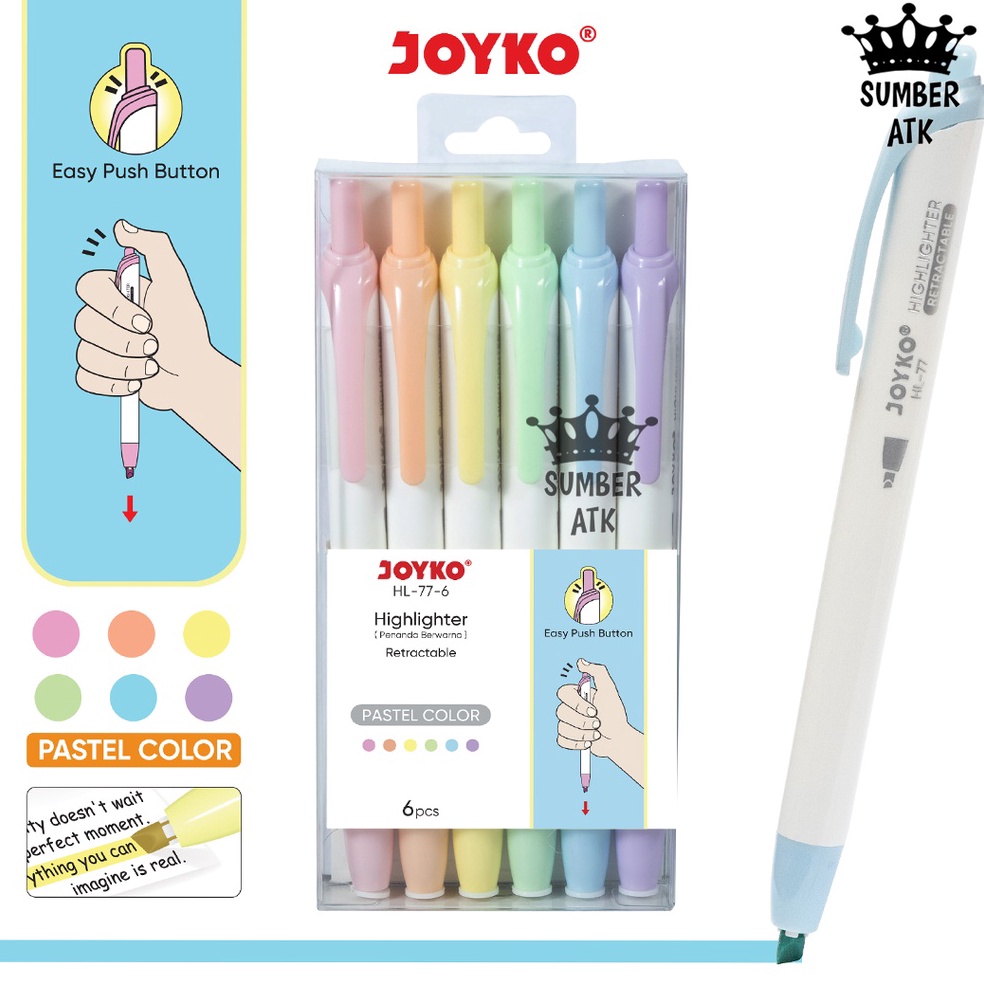 

KODE G12A Penanda Berwarna Highlighter Joyko HL776 Warna Pastel Color