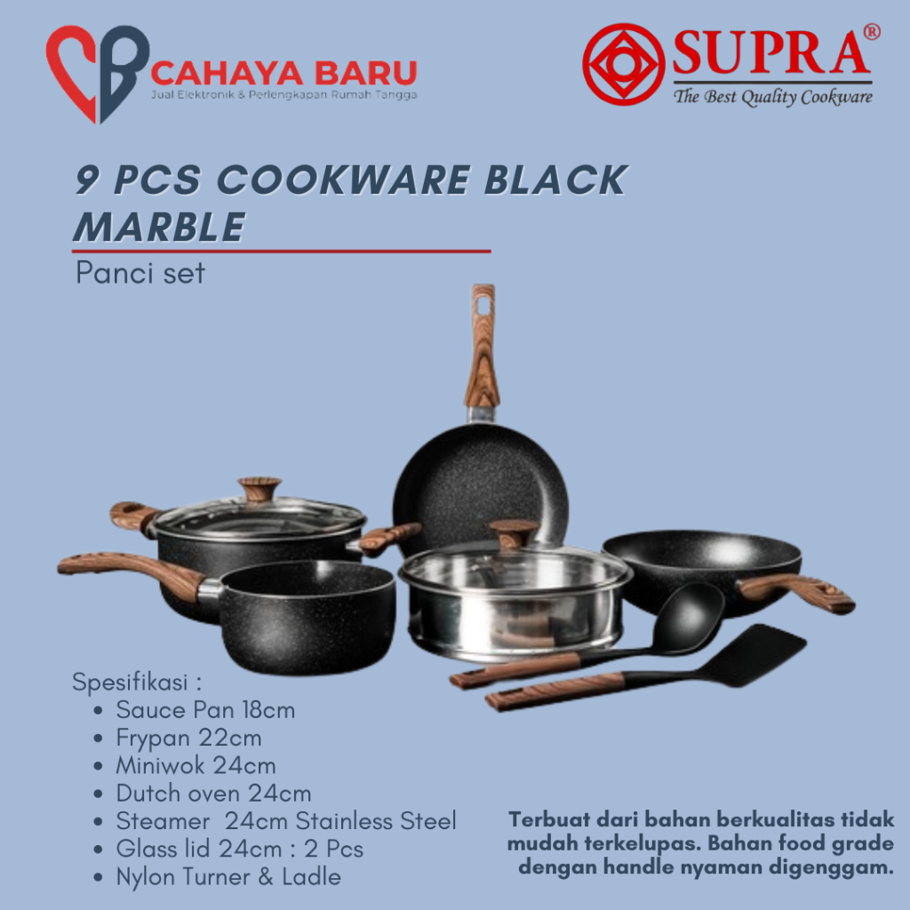 NJ 9 PCS COOKWARE BLACK MARBLE