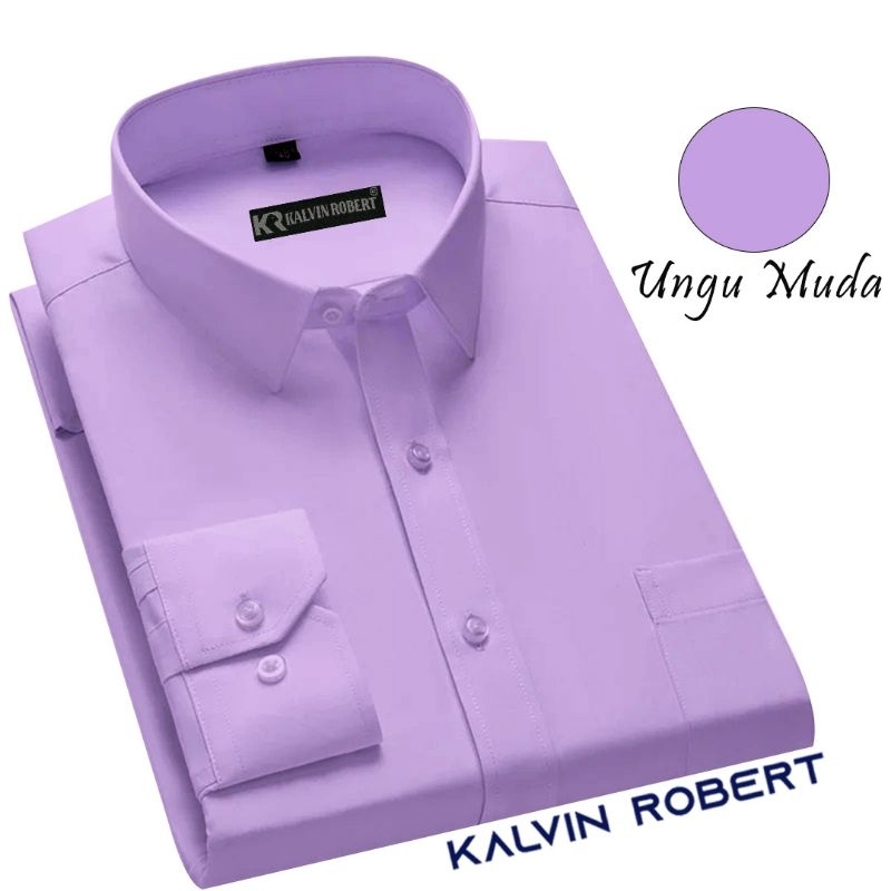 Kemeja Polos Ungu Muda Lilac lengan panjang