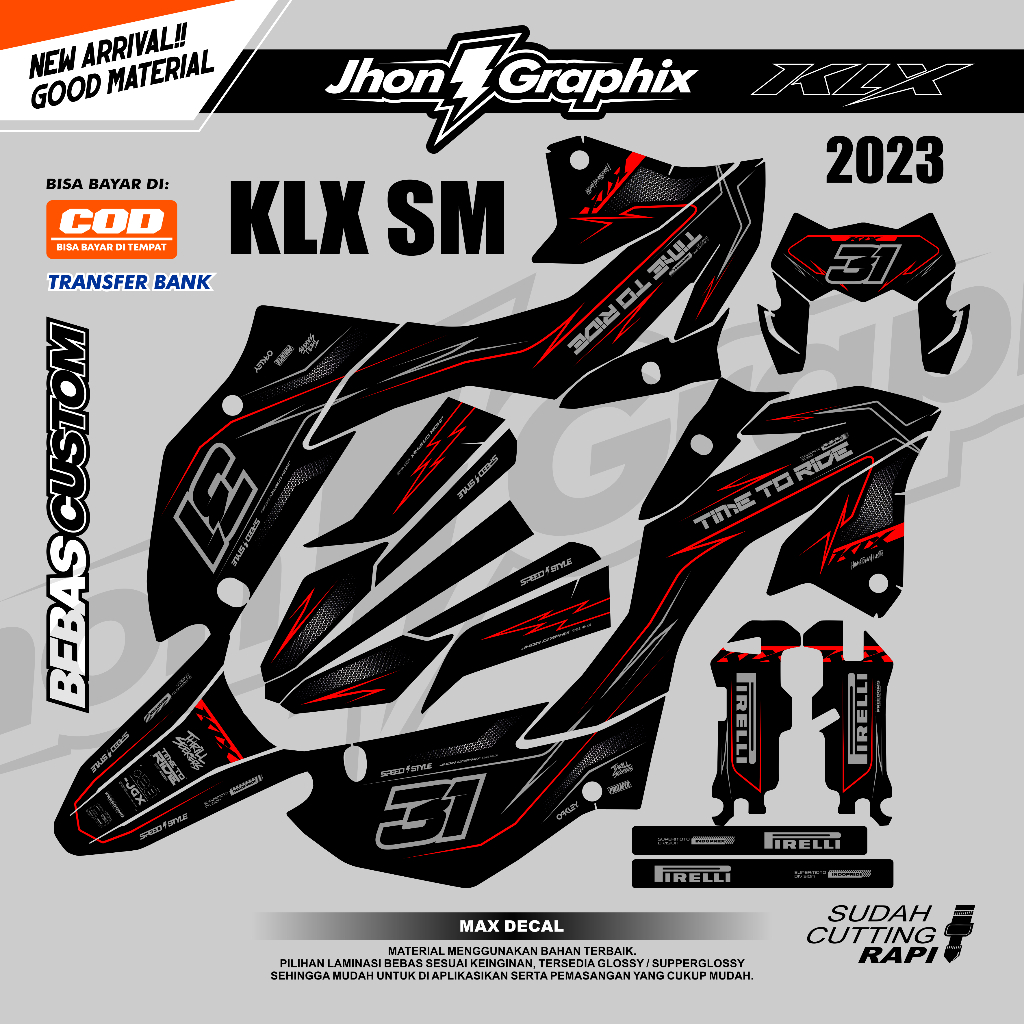 DECAL KLX 150 SM FULL BODY SUPERMOTO MINIMALIS / DECAL KLX BF HOLOGRAM By Jhon Decal