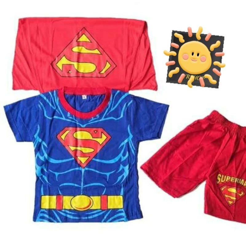Baju superman sayap/setelan baju superman/setelan anak pendek