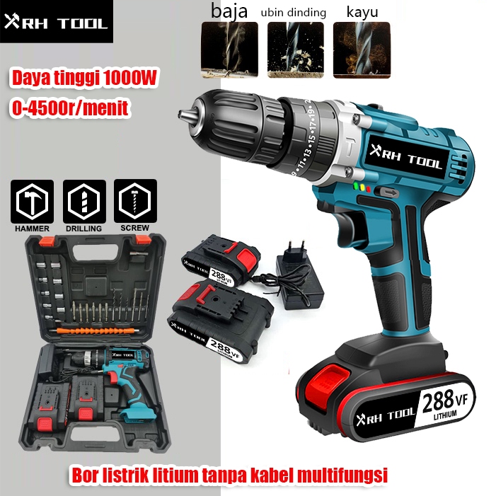 XRH-TOOL COD Cordless Lithium Electric Drill  1000W， dapat digunakan untuk kayu beton, logam