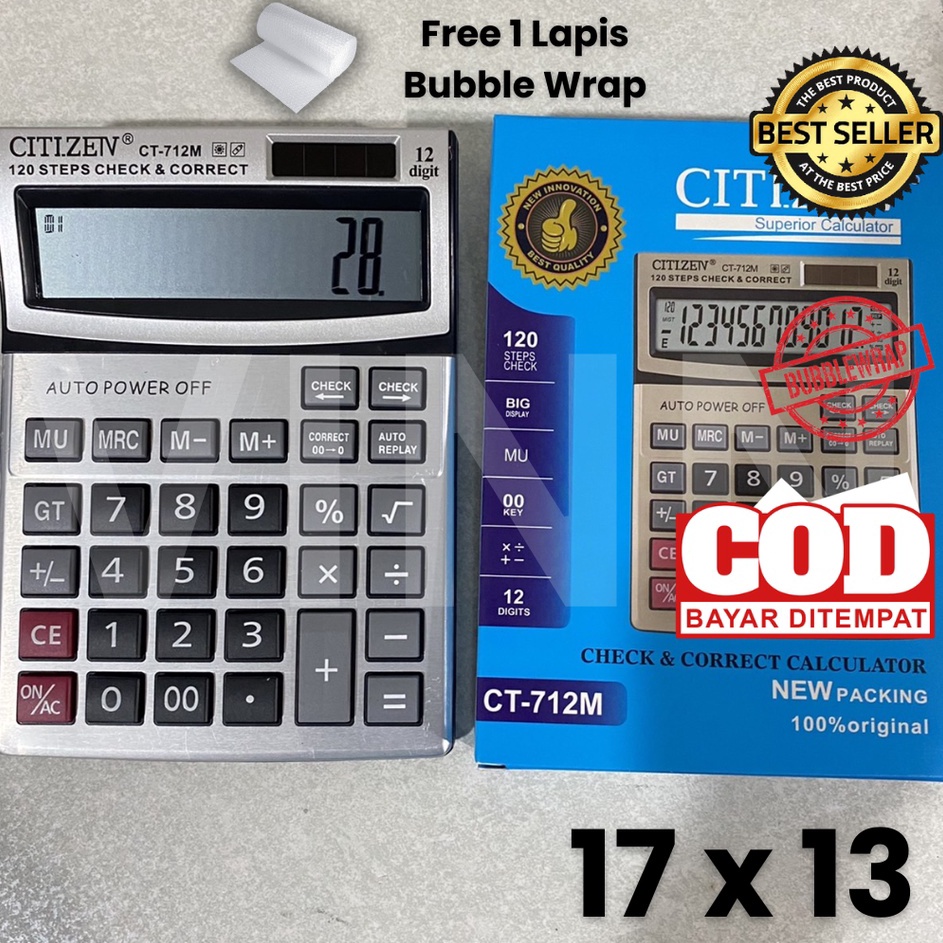 

Super Gembira Kalkulator CITIZEN CT 712 12 Digit Check Calculator Dual Power 2 Power CT M28