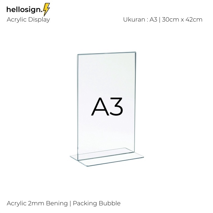 

KODE X8H3 Akrilik Display A3 Tempat Brosur A3 Acrylic Tent Card Holder Type T