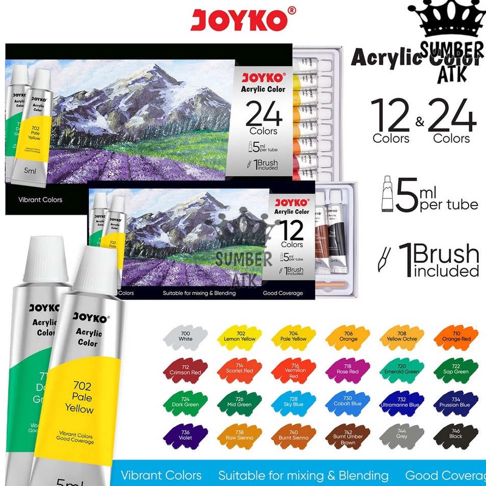 

Update Sekarang Cat Akrilik Acrylic Color Joyko ACC5ML 12 dan 24 warna
