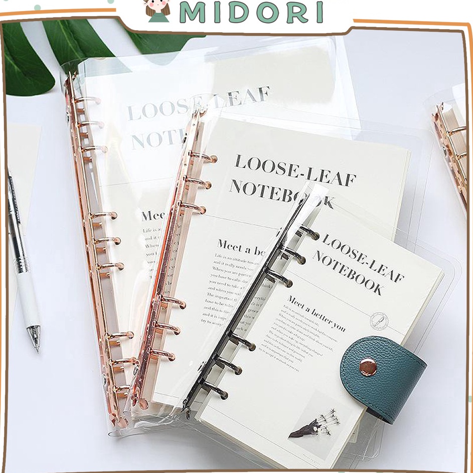 

Gratis Packing MIDORI Elegant Binder A5 Binder A6 Transparan Binder with Clip Note Book Loose Leaf Rose Gold Binder E36