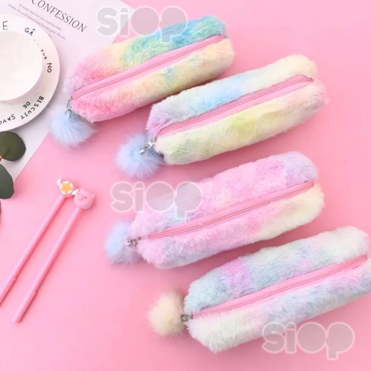 

Borong Meriah Tempat Pensil Bulu PomPom Pencil Holder Pelangi