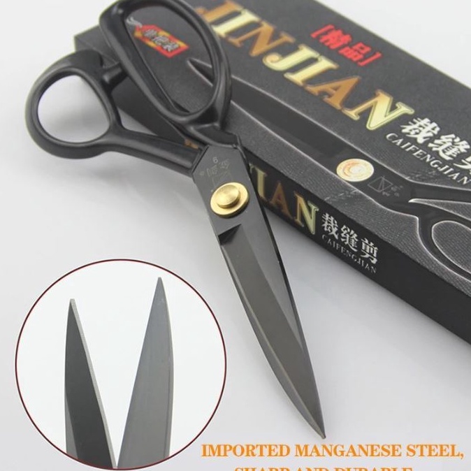 

Banyak Diminati Gunting Bahan Kain JINJIAN Baja Hitam Tailor Scissors CAIFENGJIAN Best Quality