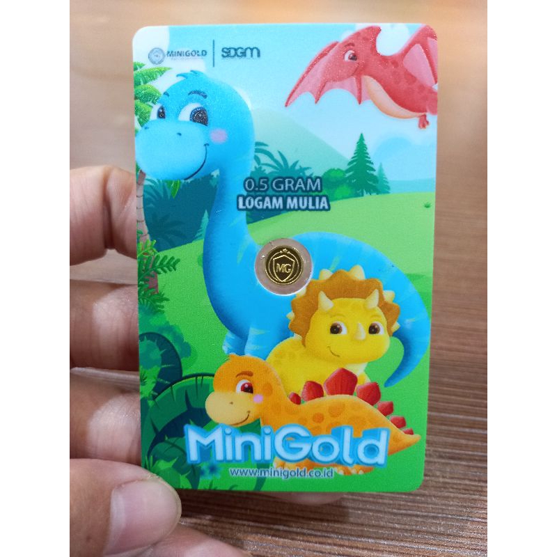 MiniGold Kids Series Dino 0.025 gram | Logam Mulia 24 karat Emas Batangan Murni Fine Gold 99.99%