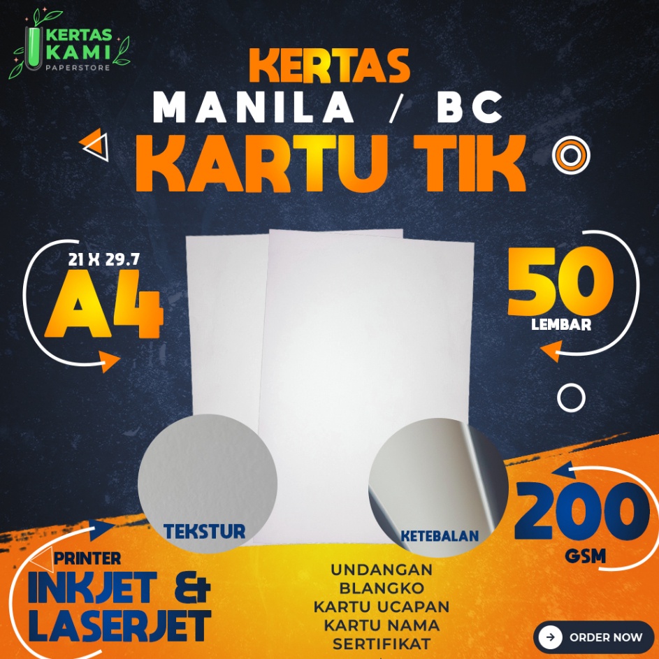 

Serbu Puas Kertas Kartu TIK 2 gsm A4 isi 5 lembar Kertas HVS Tebal Manila BC Putih A4 2 gram Kertas Undangan Karton Ijasah Sertifikat Brief Card ukuran A4