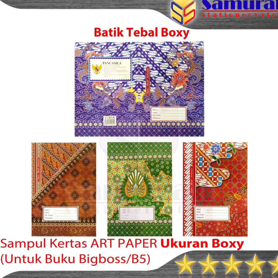 

Produsen Resmi Sampul Kertas Jenia Buku Tulis Ukuran Boxy Big boss Campuss Art Paper Batik Tebal 11 gsm 1 pak isi 2