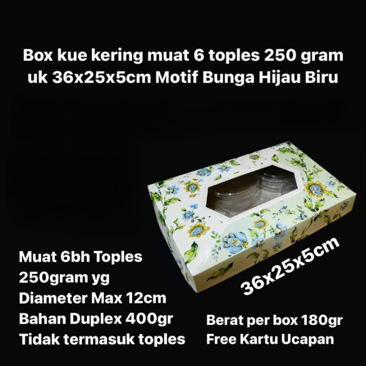 

( 5 pcs ) Dus Hampers Size 36x25x5 cm Kue Kering Motif Bunga Hijau Biru Box Packaging Kuker Muat 6 Toples 250 gram