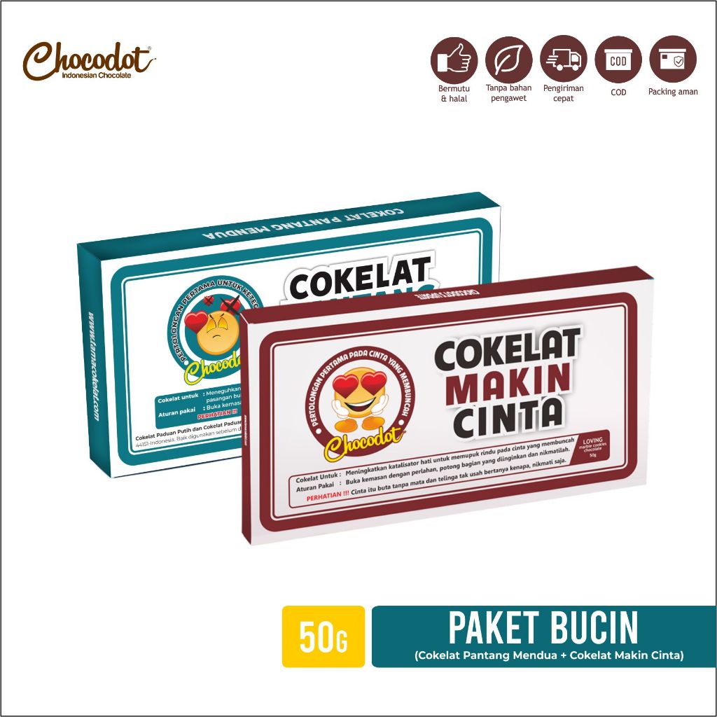 

Coklat Chocodot Mood Series Paket Bucin - Coklat Makin Cinta + Coklat Pantang Mendua