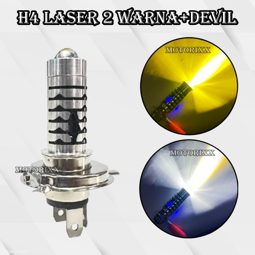 ORIGINAL LAMPU LED UTAMA MOTOR H4 LASER HI / LOO + DEVIL BIRU AC DC | LED H4 MOTOR UNIVERSAL | BOHLA