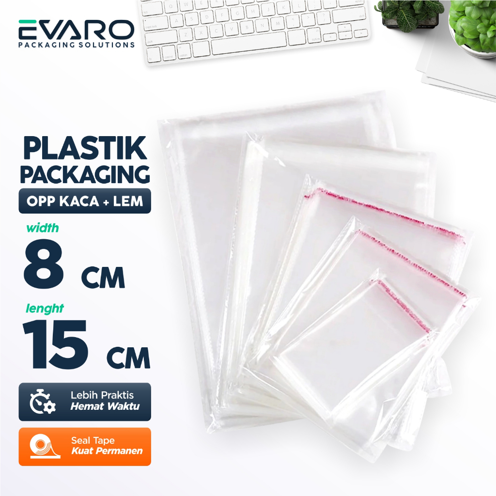 

EVARO - OPP LEM PLASTIK KACA 100 Lembar Kualitas TERBAIK 1 pack Ukuran 8 x 15 CM