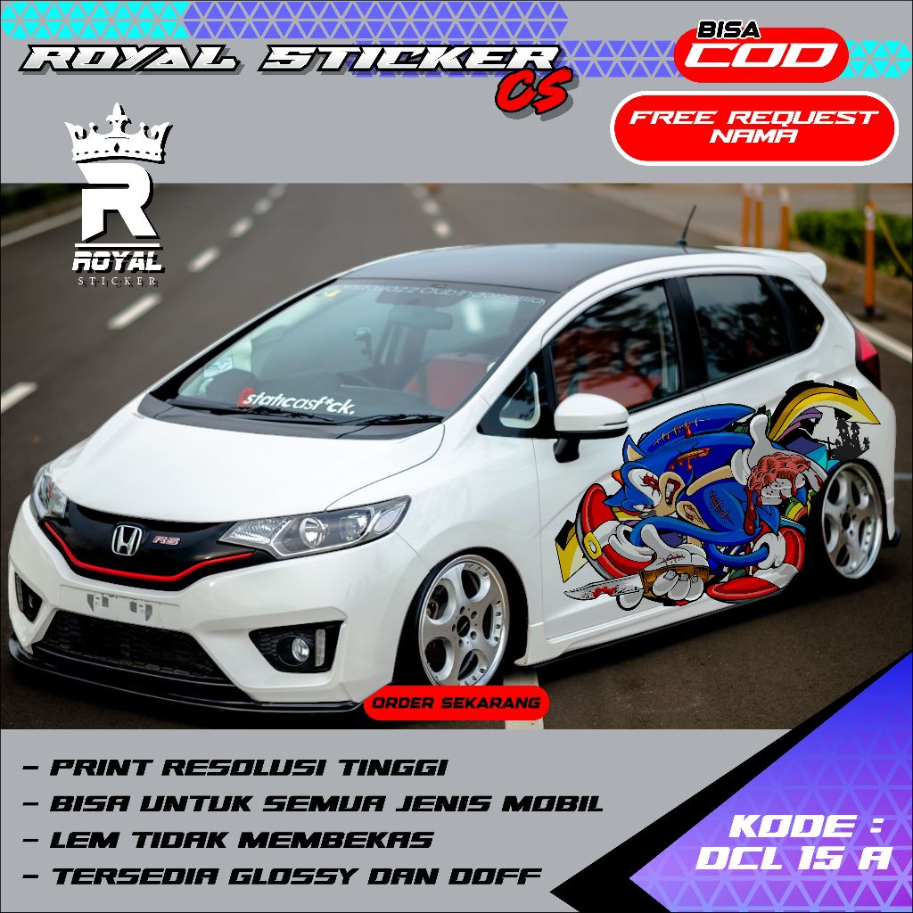 DECAL MOBIL BRIO JAZZ AGYA AYLA CALYA DESAIN SONIC BIRU TERBARU UNTUK SEMUA JENIS MOBIL HATACHBACK D