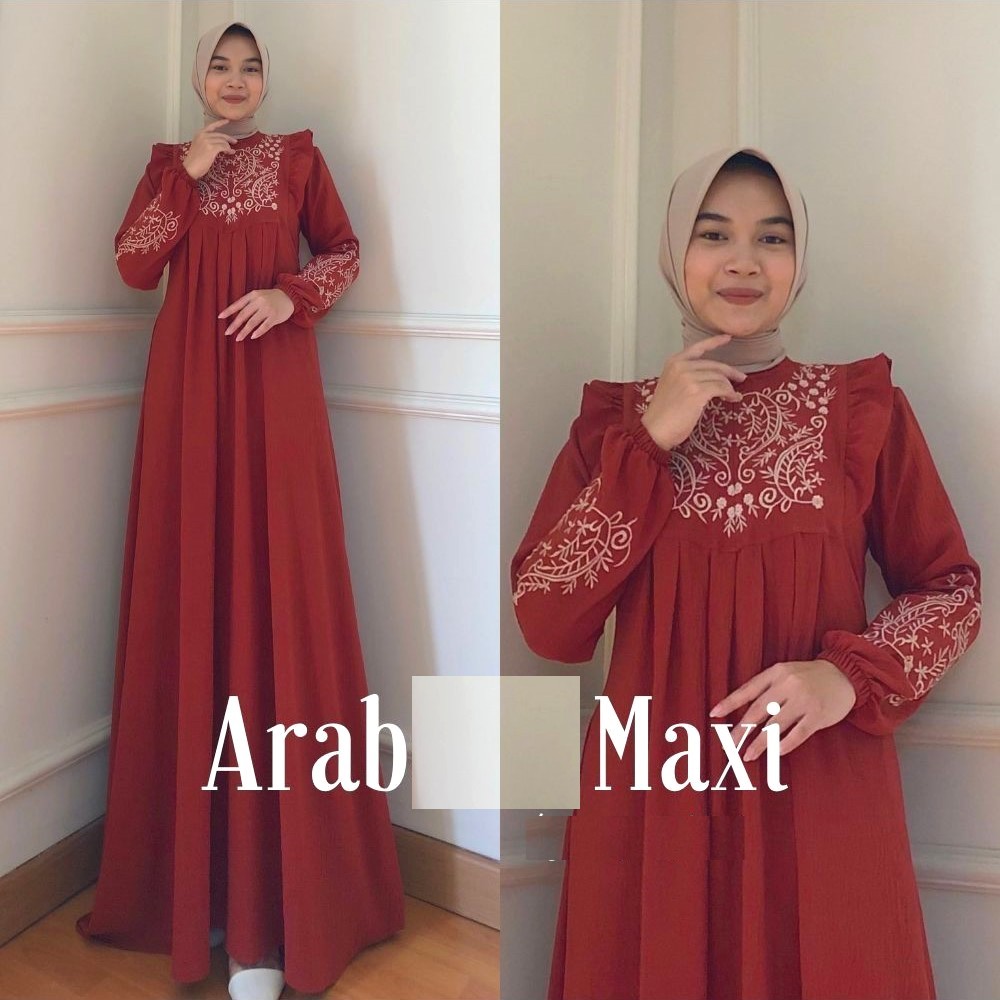 Abaya // Gamis Ibu Emak Bordir Ukuran Jumbo Merah Bata Premium Branded 2024 2XL 3XL 4XL 5L LD 110 12