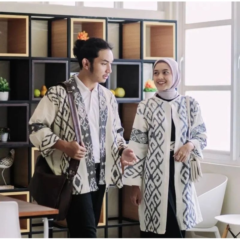 OUTER CARDIGAN TENUN TORAJA WARNA PUTIH TULANG BAJU PASANGAN COUPLE