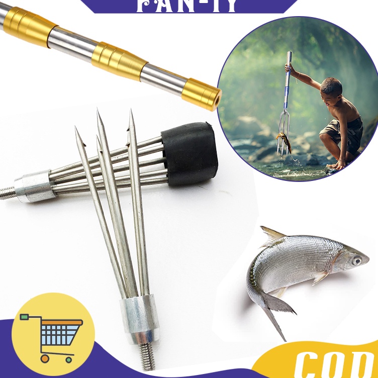 KODE Q56V Tombak Ikan Mata 5 Tombak Pancing Ikan Stainless  Tongkat 2M Tiga Bagian Dengan Penutup Pe