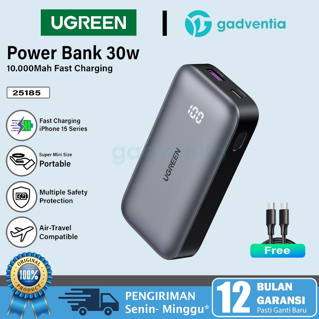 Ugreen 20542 Powerbank PD Fast Charging 20W 30w 10000mAh 20000mAh Power Bank USB Type C Untuk Handphone Android Samsung S23 S22 S2 Vivo Oppo Realme iPhone 8 X Xr Xs 11 12 13 14 15 Pro Max-25185 30W - 10K MAH